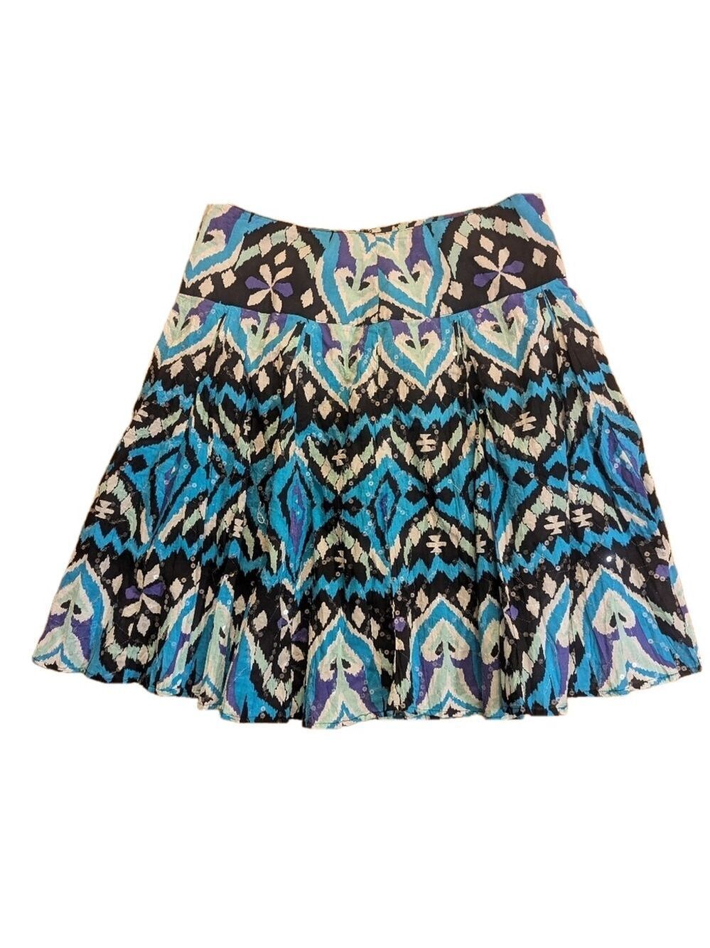 INC Black White Blue Purple Sequins Circle Skirt Size 8